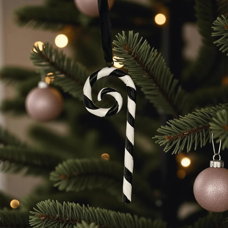 Schwarz-Weiß Zuckerstangen Ornament – spooky Weihnachtsbaum Anhänger