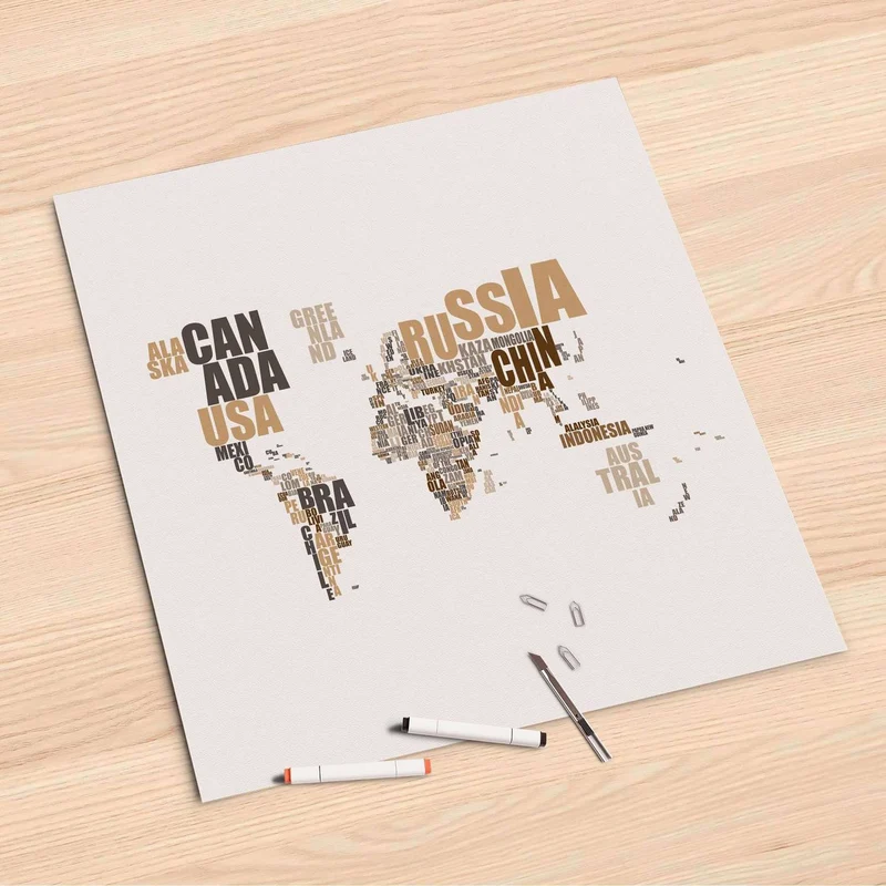 Folienbogen (60x60 cm) - Design: World Map - Braun