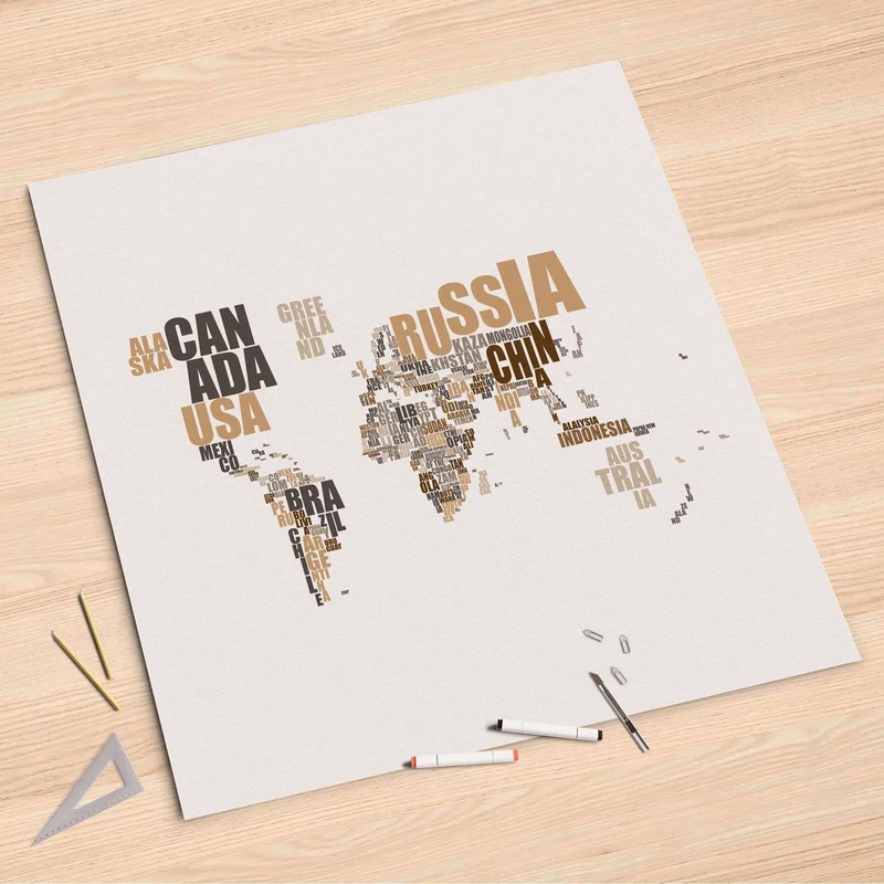 Folienbogen (90x90 cm) - Design: World Map - Braun