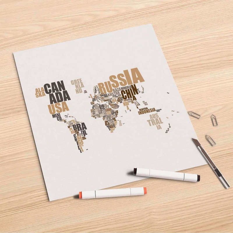 Folienbogen (30x30 cm) - Design: World Map - Braun