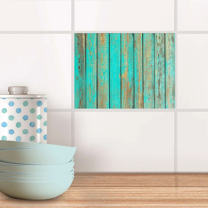 Fliesenfolie für Küche & Bad - Design: Wooden Aqua