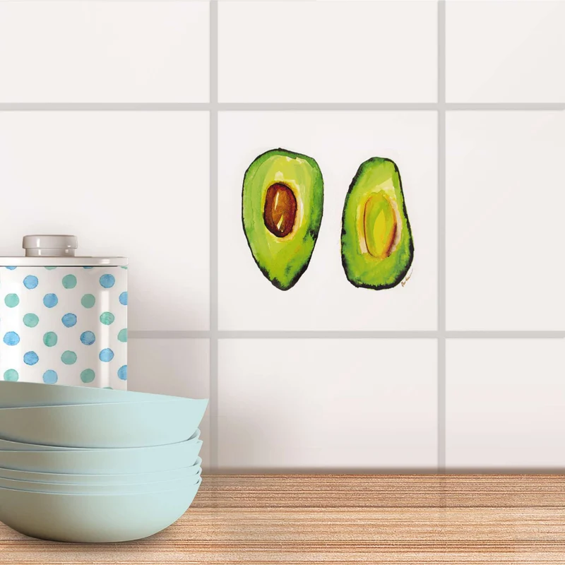 Fliesenaufkleber für Küche & Bad - Design: Avocado halb und halb