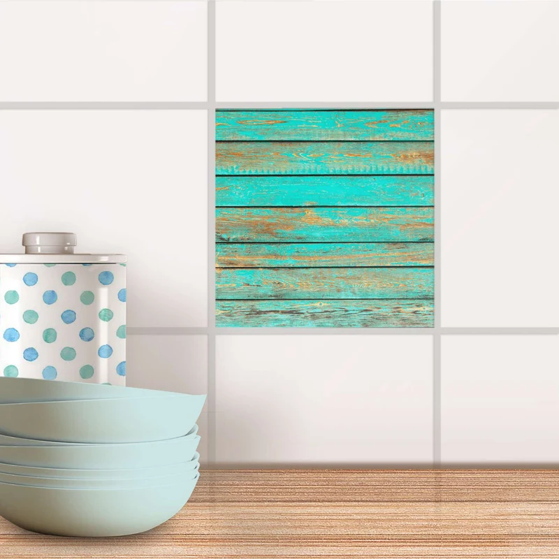 Fliesenaufkleber für Küche & Bad - Design: Wooden Aqua