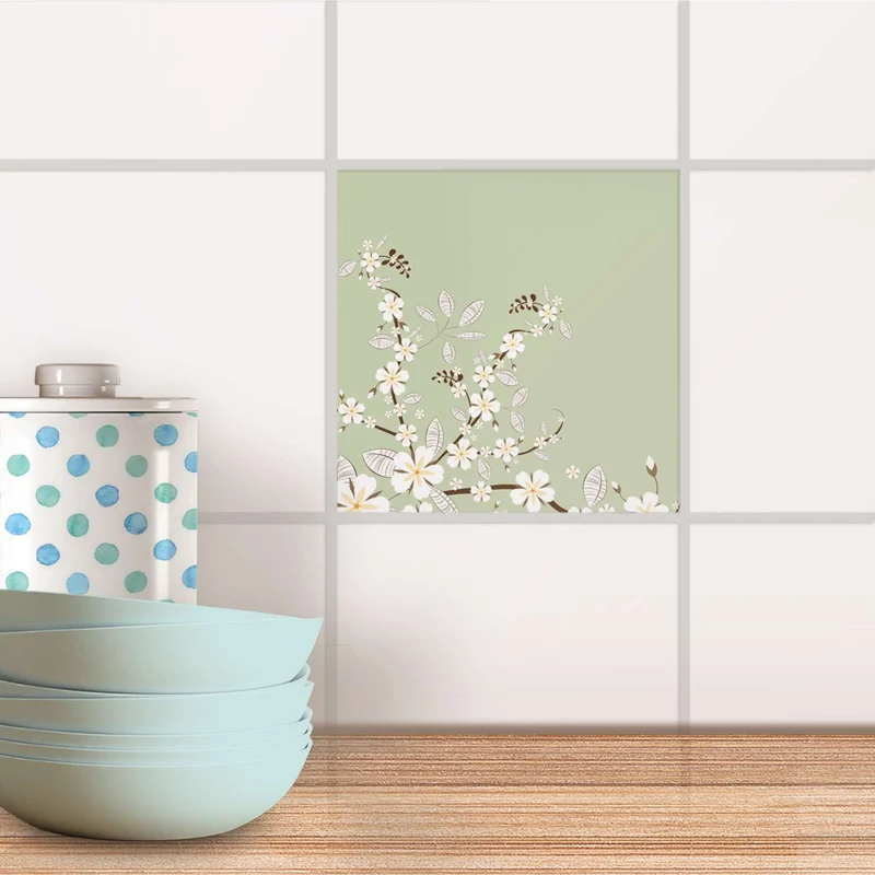 Fliesenaufkleber für Küche & Bad - Design: White Blossoms