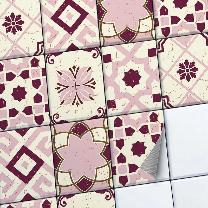 Fliesenaufkleber Set [rechteckig] für Küche & Bad - Design: Mediterranean Tile Set - Red Purple