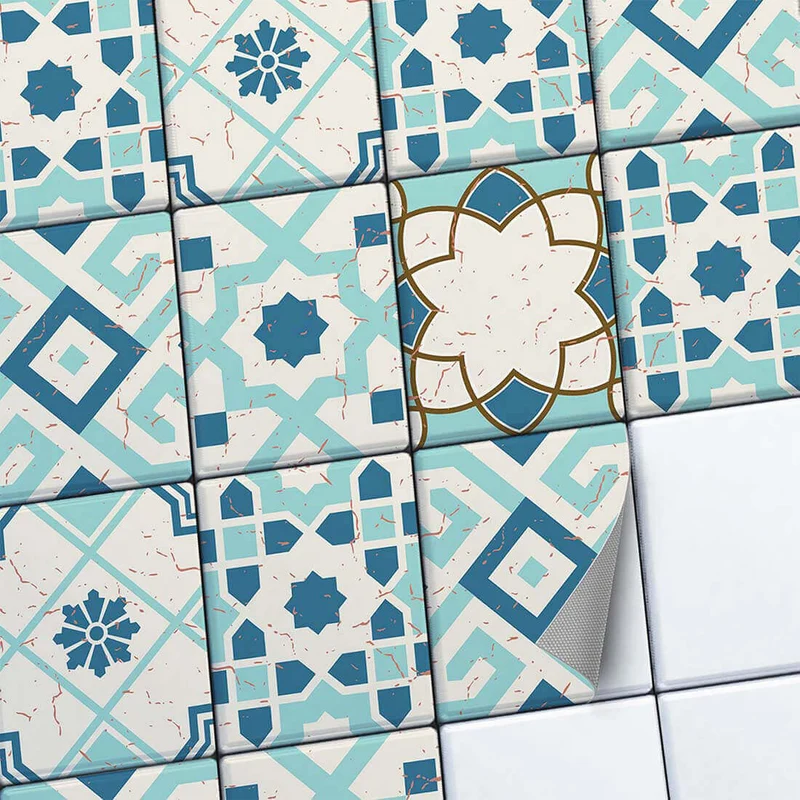 Fliesenaufkleber Set [rechteckig] für Küche & Bad - Design: Mediterranean Tile Set - Emerald Green