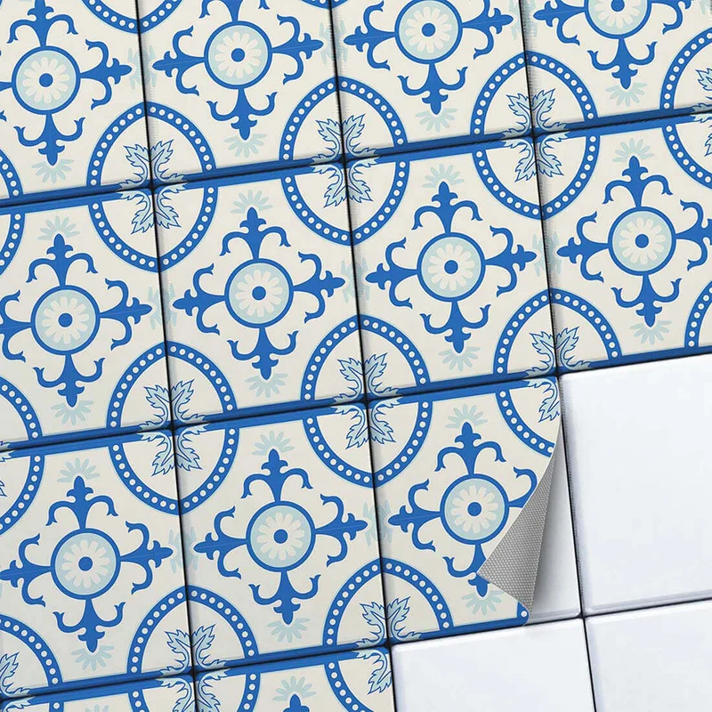 Fliesenaufkleber Set [rechteckig] für Küche & Bad - Design: Blue Pattern Line