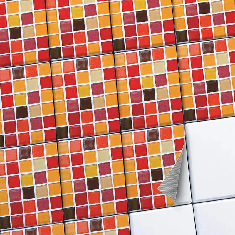 Fliesenaufkleber Set [rechteckig] für Küche & Bad - Design: Mosaik Rot-Orange