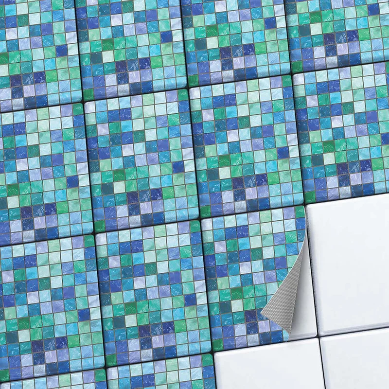 Fliesenaufkleber Set [rechteckig] für Küche & Bad - Design: Mosaik Grün-Blau