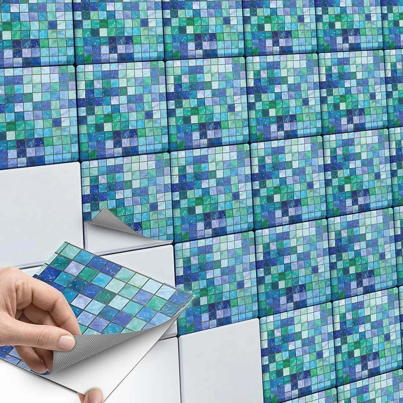 Fliesenaufkleber Set für Küche & Bad - Design: Mosaik Grün-Blau