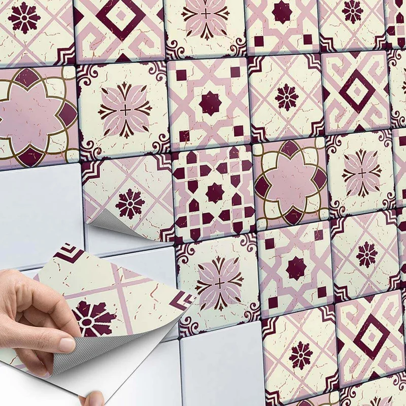 Fliesenaufkleber Set für Küche & Bad - Design: Mediterranean Tile Set - Red Purple