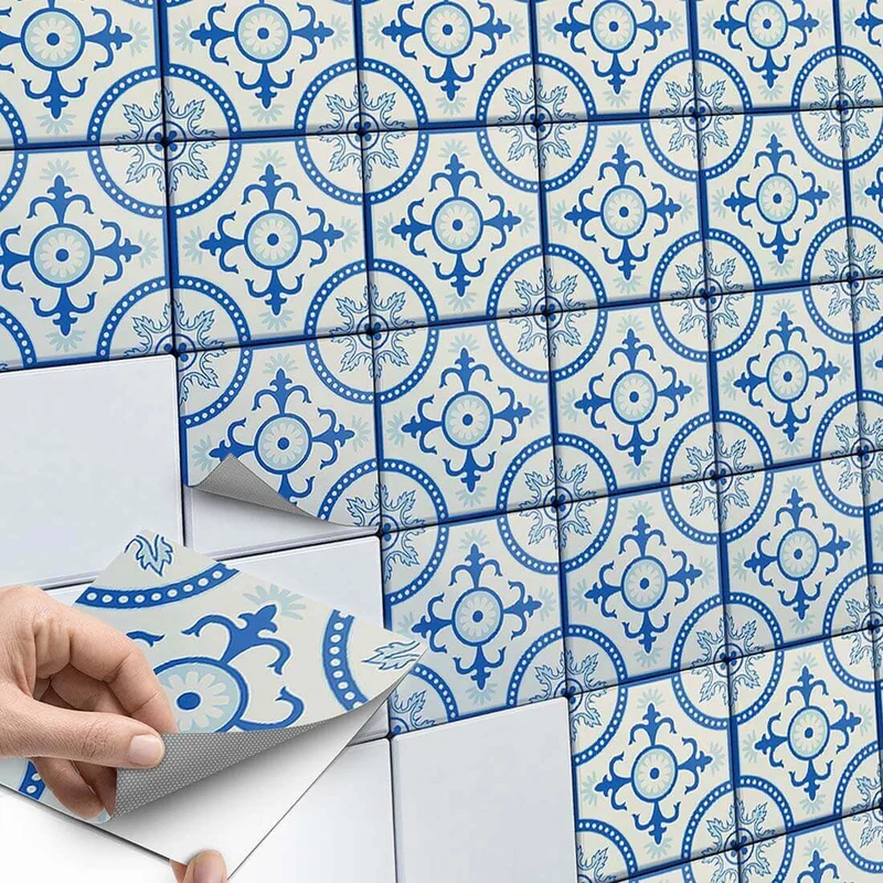 Fliesenaufkleber Set für Küche & Bad - Design: Blue Pattern Line