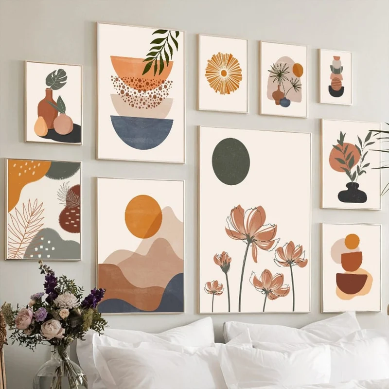 Poster Boho Abtrakt Boho · Berge Sonne | Bilder Wohnzimmer | Wandbilder Schlafzimmer | Deko Print ohne Rahmen | Bilder Kunstdruck