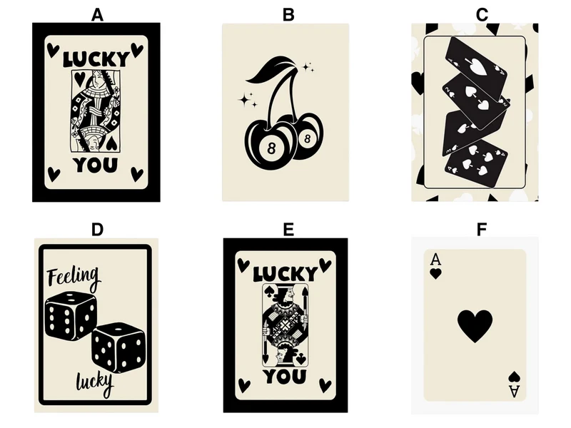 Poster Poker Ass Karte · Dame Karte · Bube Karte · Glückswürfel · Kirschen Billiard 8 · Deko Print ohne Rahmen