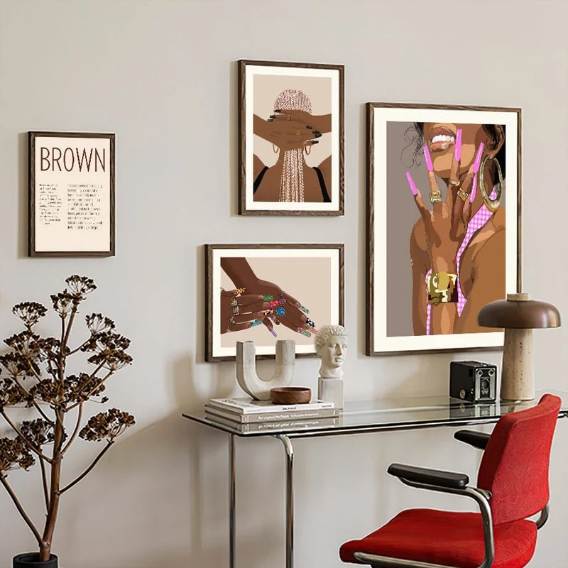 Poster Boho Nägel Frau | Schwarz Braun · Bilder Wohnzimmer | Wandbilder Schlafzimmer | Deko Print ohne Rahmen | Bilder Kunstdruck