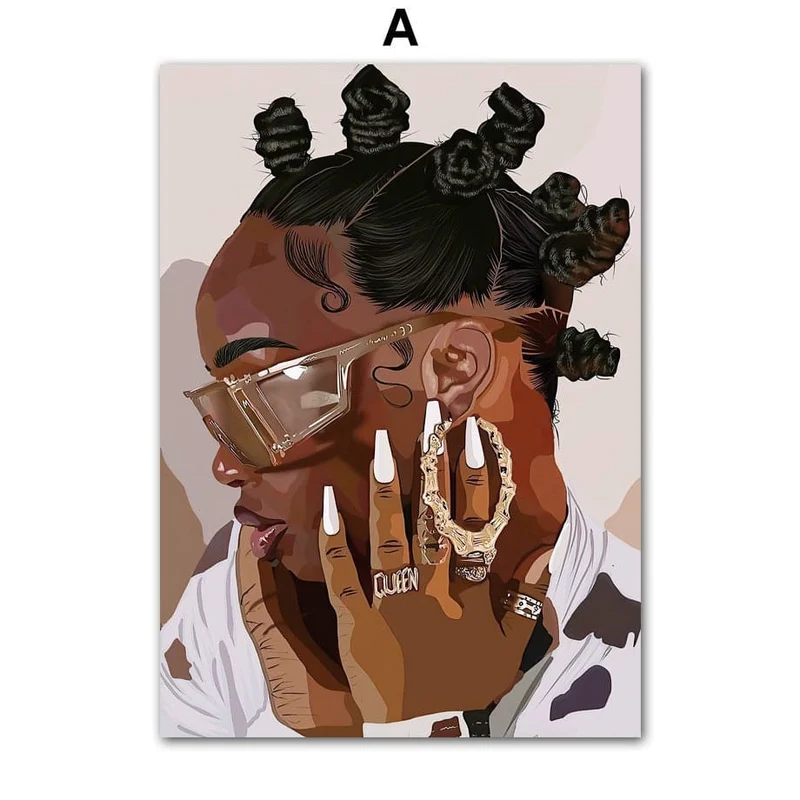 Poster Hip Hop Schmuck Mode | Schwarz Mädchen · Bilder Wohnzimmer | Wandbilder Schlafzimmer | Deko Print ohne Rahmen | Bilder Kunstdruck