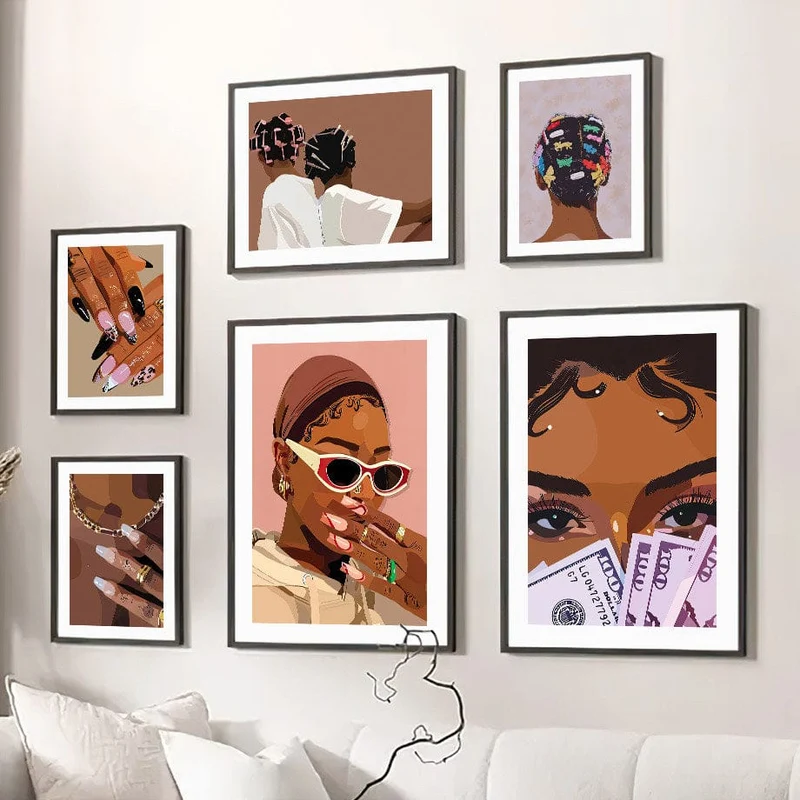 Poster Hip Hop Schmuck Mode | Schwarz Mädchen · Bilder Wohnzimmer | Wandbilder Schlafzimmer | Deko Print ohne Rahmen | Bilder Kunstdruck
