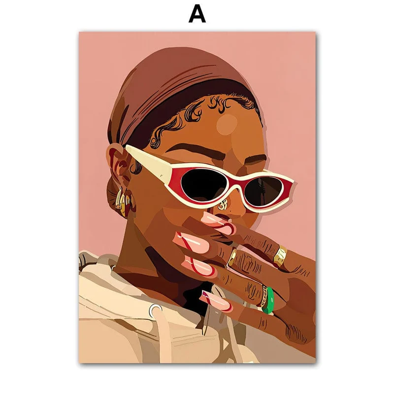 Poster Hip Hop Schmuck Mode | Schwarz Mädchen · Bilder Wohnzimmer | Wandbilder Schlafzimmer | Deko Print ohne Rahmen | Bilder Kunstdruck