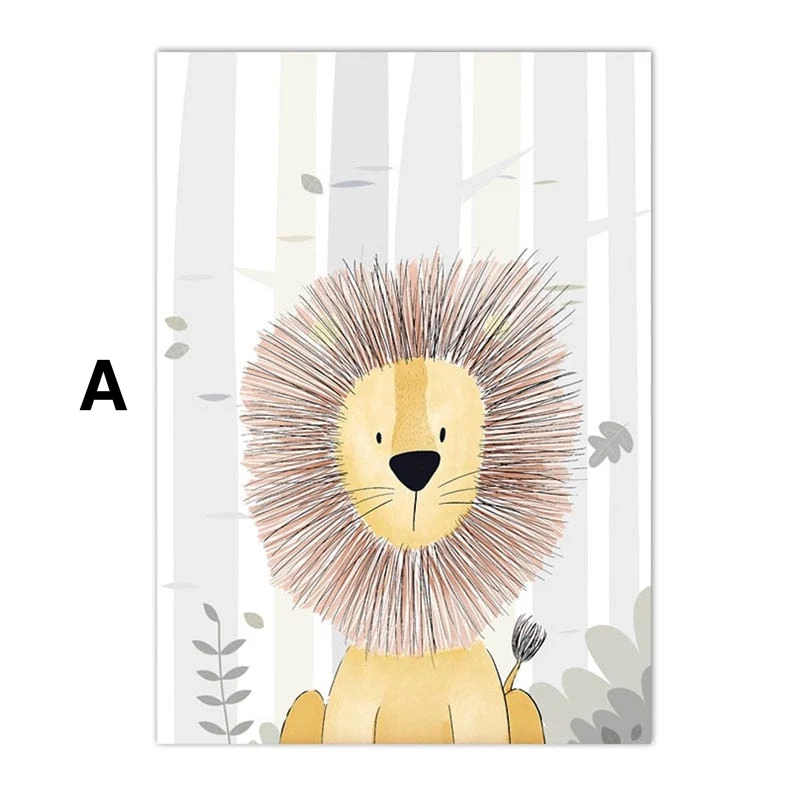 Poster Kinderzimmer Tiere Bilder Giraffe Löwe Zebra Affe Nilpferd als Deko Print ohne Rahmen