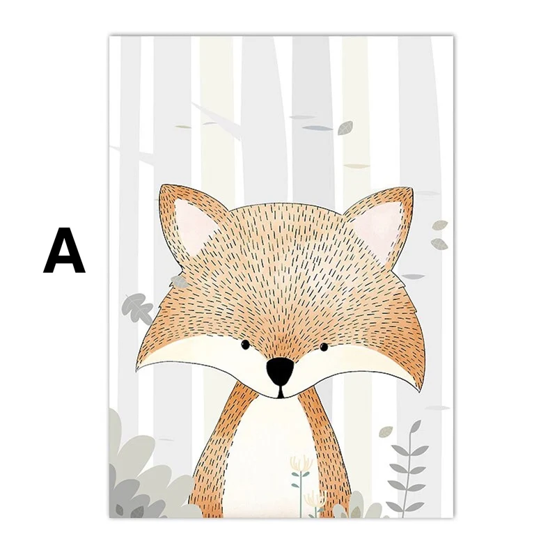 Poster Kinderzimmer Dinosaurier und Tiere Bilder Fuchs Reh T-Rex und Triceratops als Deko Print ohne Rahmen