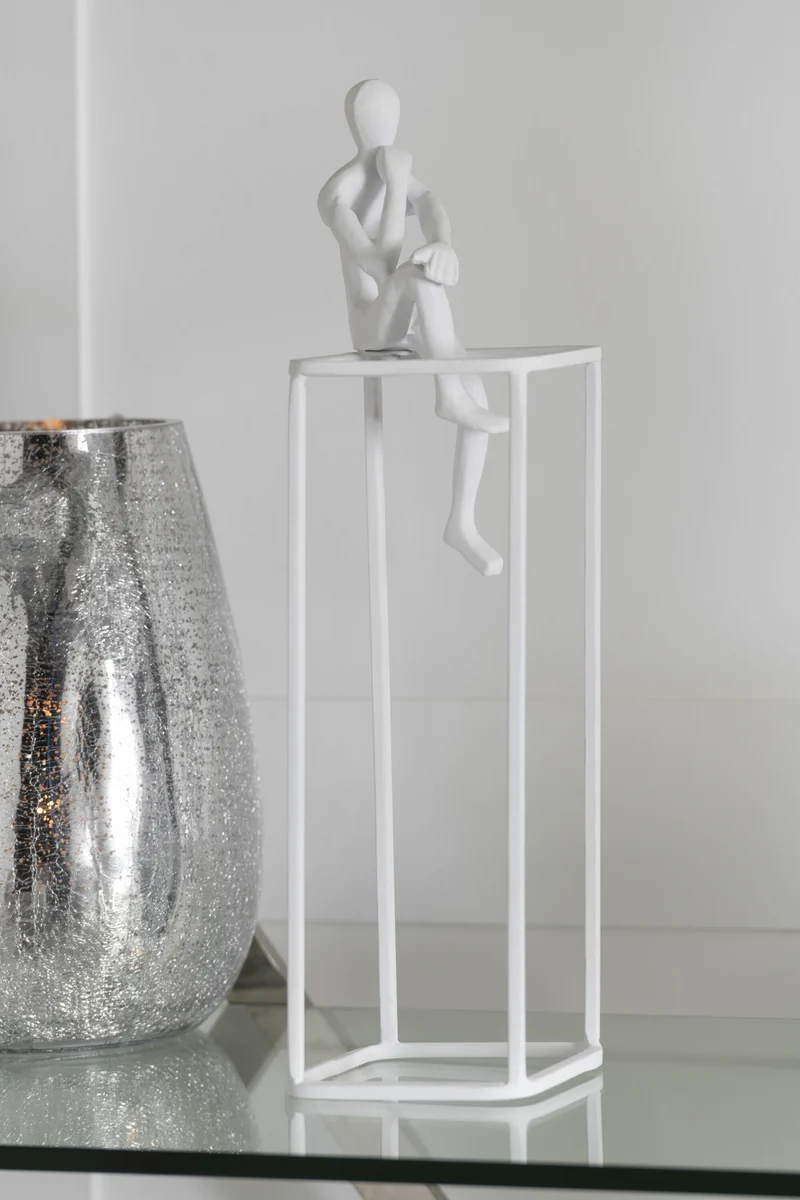 2er Set Moderne Denker Skulpturen aus Weißem Aluminium