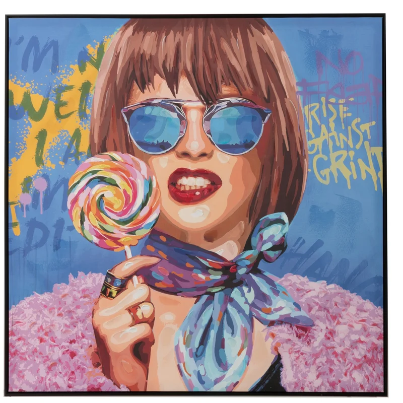 Leinwandbild Urban Chic Lollipop Muse Graffiti Frau 100x100 cm handbemalt