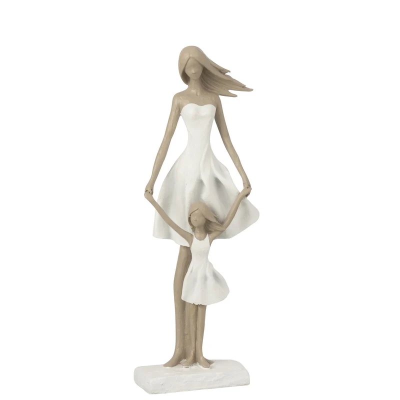 Elegante Figur 'Mutter mit Tochter' aus Polyresin in Weiß und Taupe