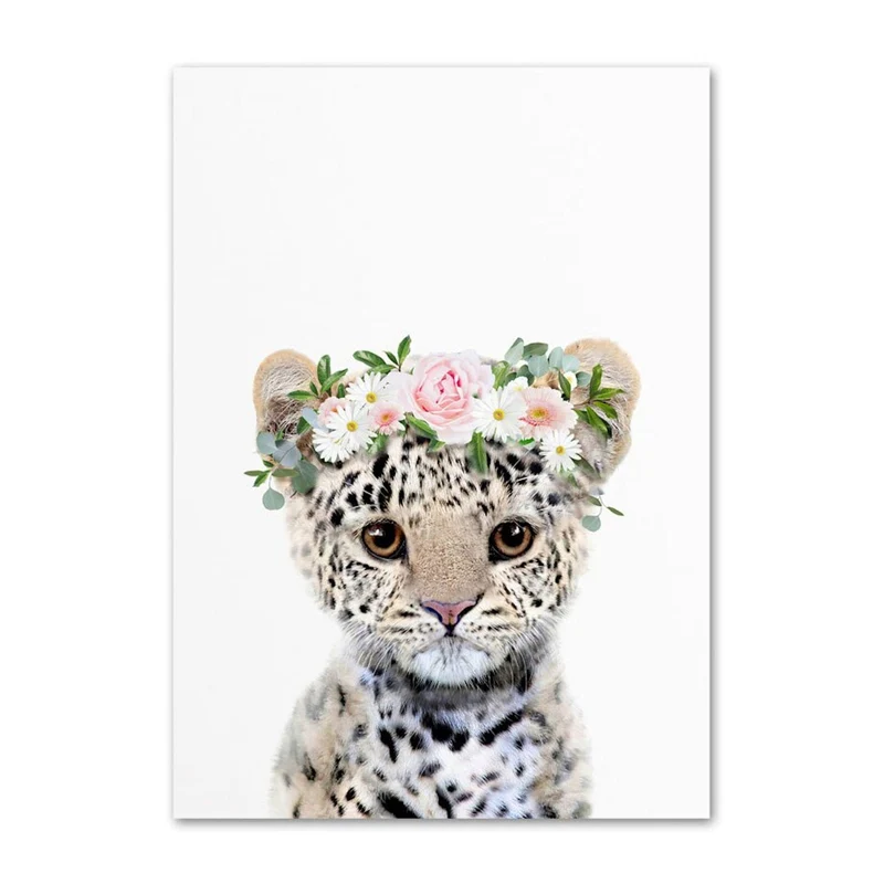 Poster Kinder Tiere mit Blumenkranz Hase Panda und Koala Bär als Deko Print ohne Rahmen