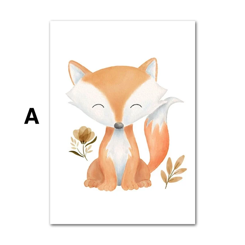 Poster Kinder Tiere Schmetterling Fuchs Eule Blumen Hase Reh und Bär als Deko Print ohne Rahmen