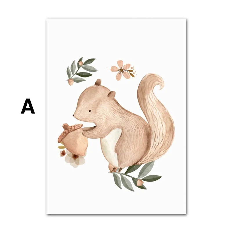 Poster Kinder Tiere Regenbogen Sternschnuppe Eichhörnchen Fuchs Igel Bär und Hase als Deko Print ohne Rahmen