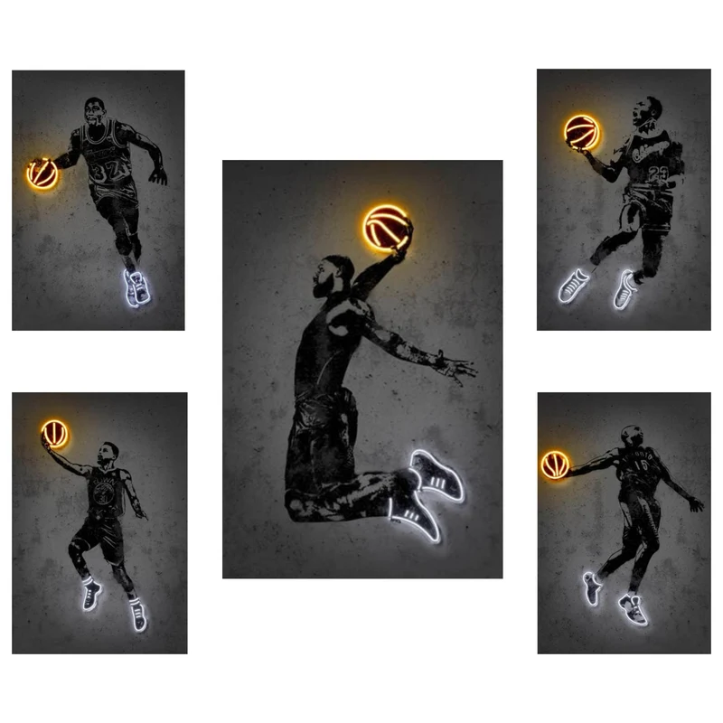Poster Basketballspieler mit Neon Ball als Deko Print ohne Rahmen