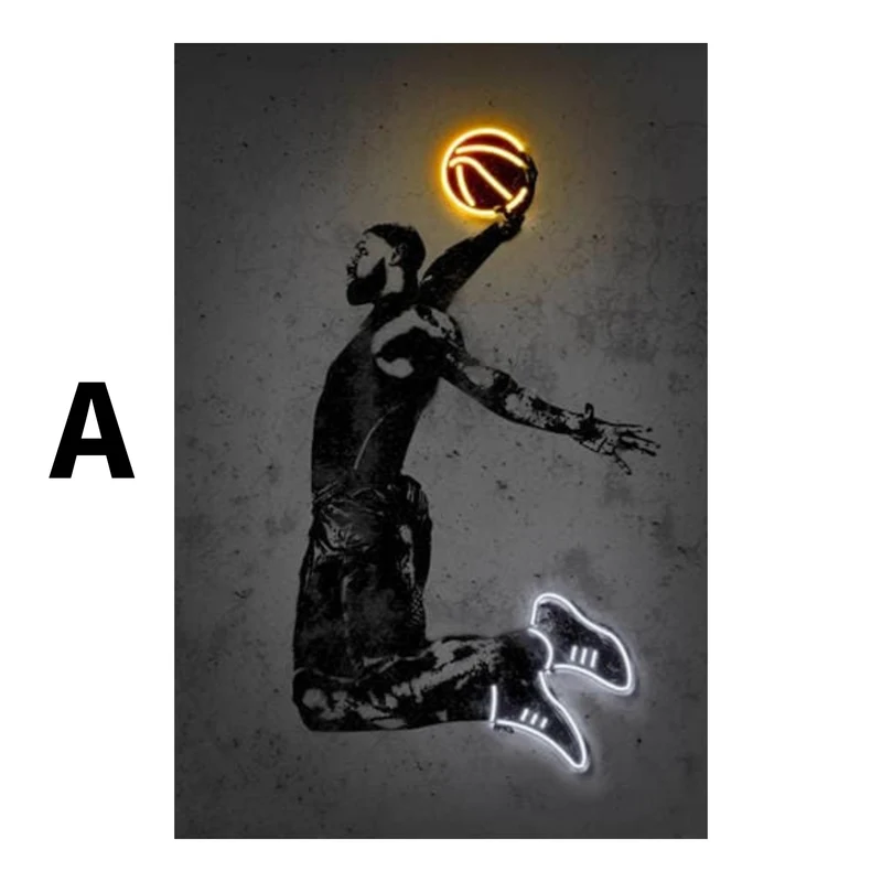 Poster Basketballspieler mit Neon Ball als Deko Print ohne Rahmen