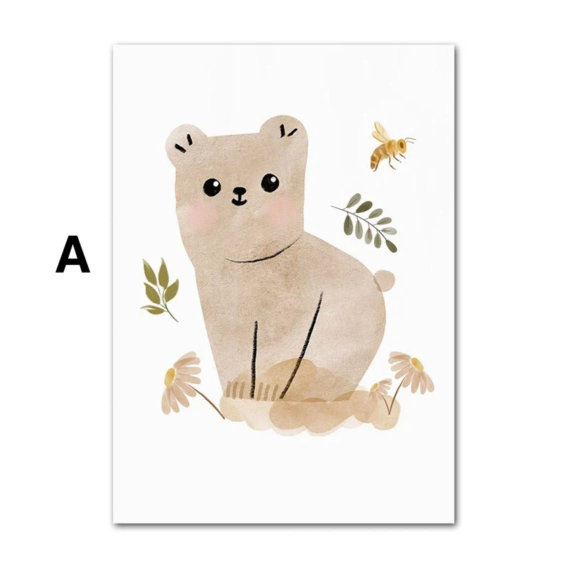Poster Kinder Tiere Vogel Fuchs Elefant Giraffe Haselnuss Zweig Eichhörnchen als Deko Print ohne Rahmen