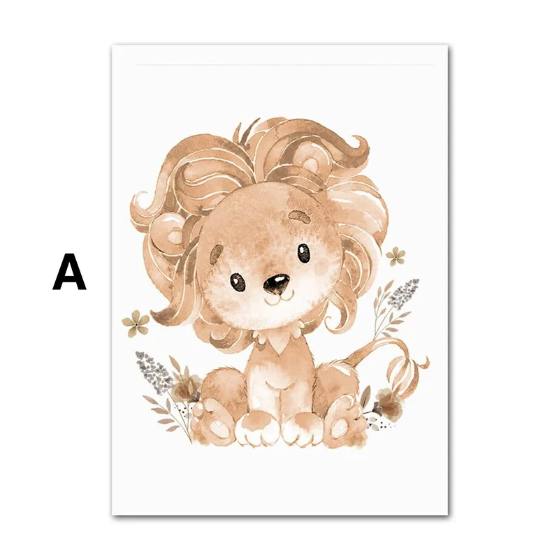 Poster Kinder süße Tiere im Boho Stil Nilpferd Elefant Löwe Regenbogen Sonne und Mond als Deko Print ohne Rahmen