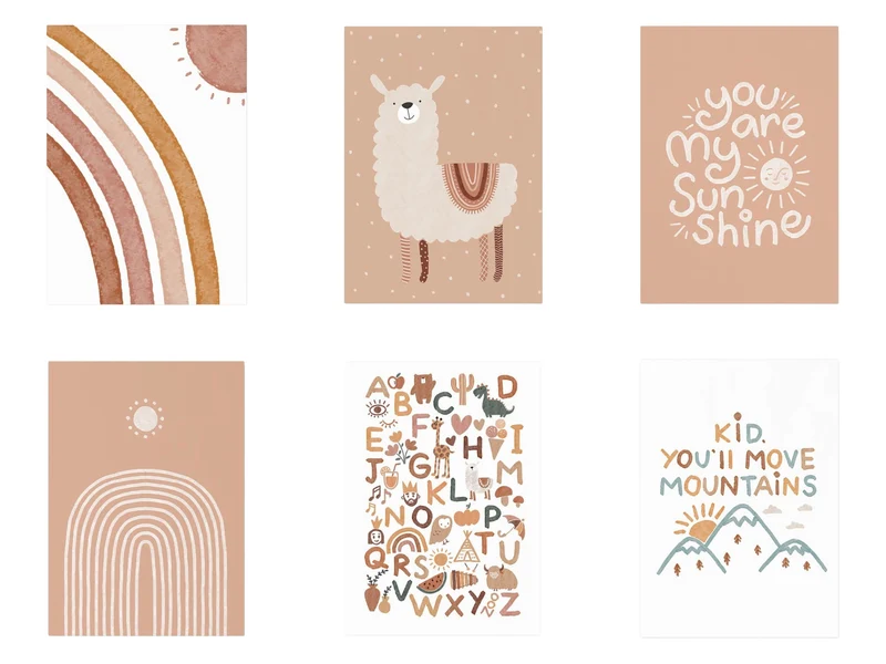 Poster Alpaka · You are my Sunshine · Alphabet · Regenbogen als Deko Print ohne Rahmen