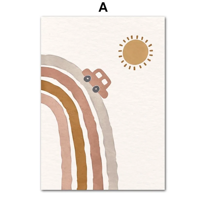 Poster Boho Kinderzimmer · Sonne · Autos · Hallo Welt · Turm als Deko Print ohne Rahmen