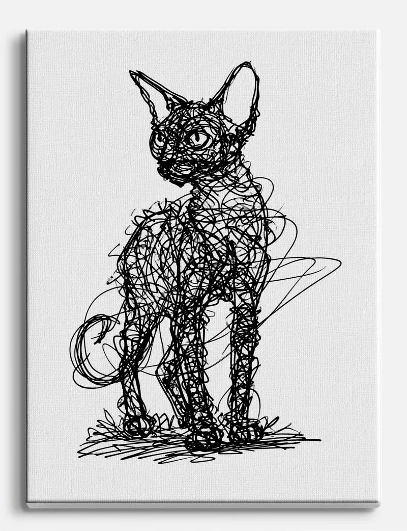 Scribble Devon Rex Cat Canvas Print