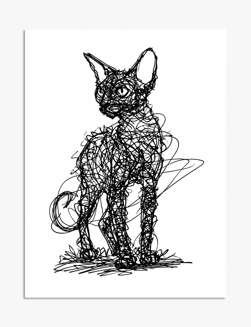 Scribble Devon Rex Cat Art Print