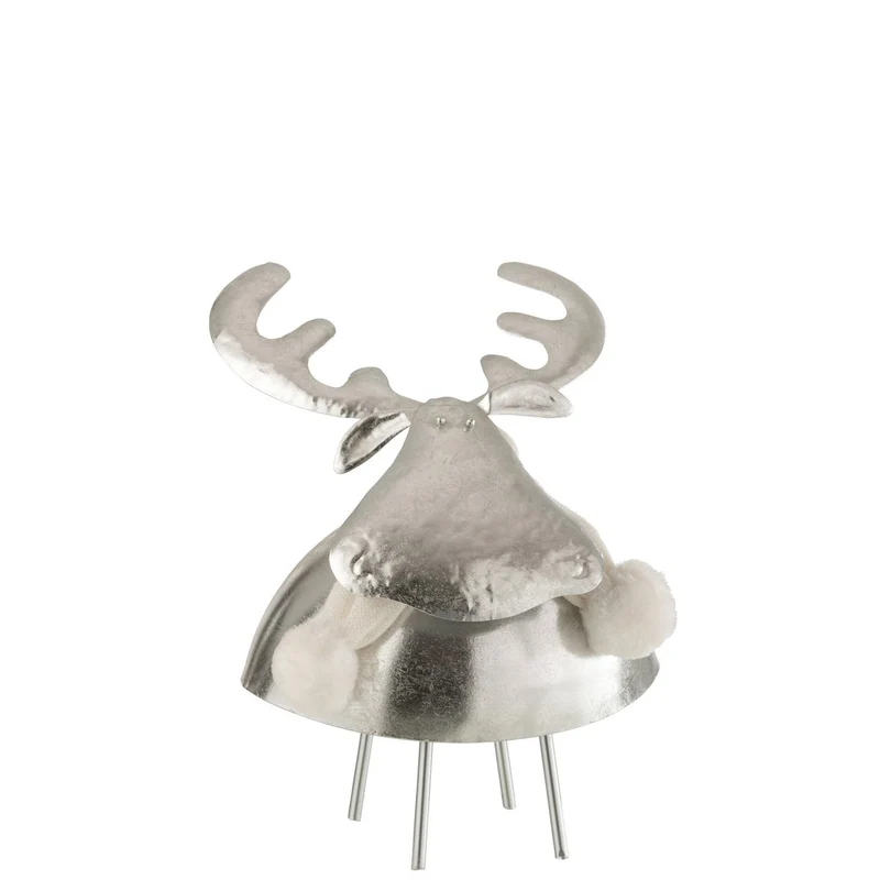 Glänzender Hirsch aus Metall mit Flauschdetails - Groß - Silber/Weiß