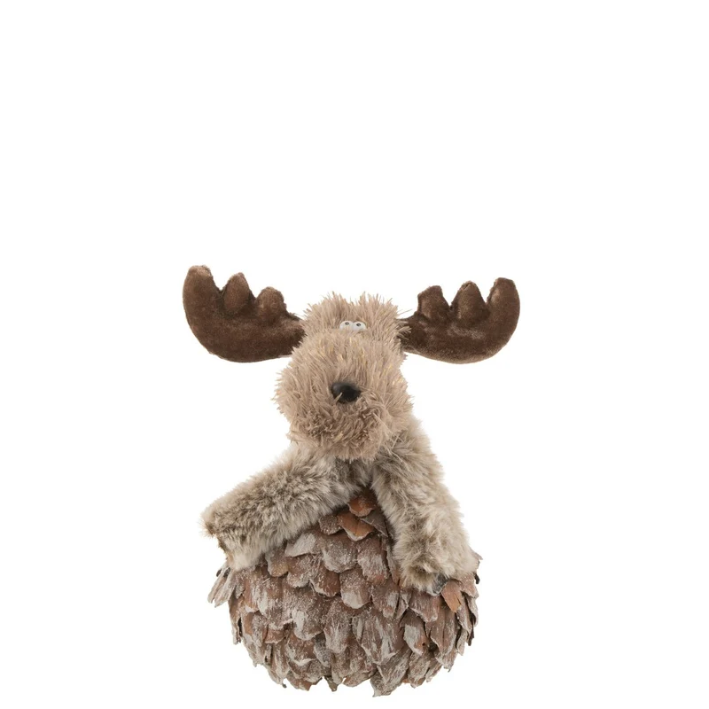 Weihnachtsfigur Kuschelrentier mit Rindenstücken - Braun/Grau