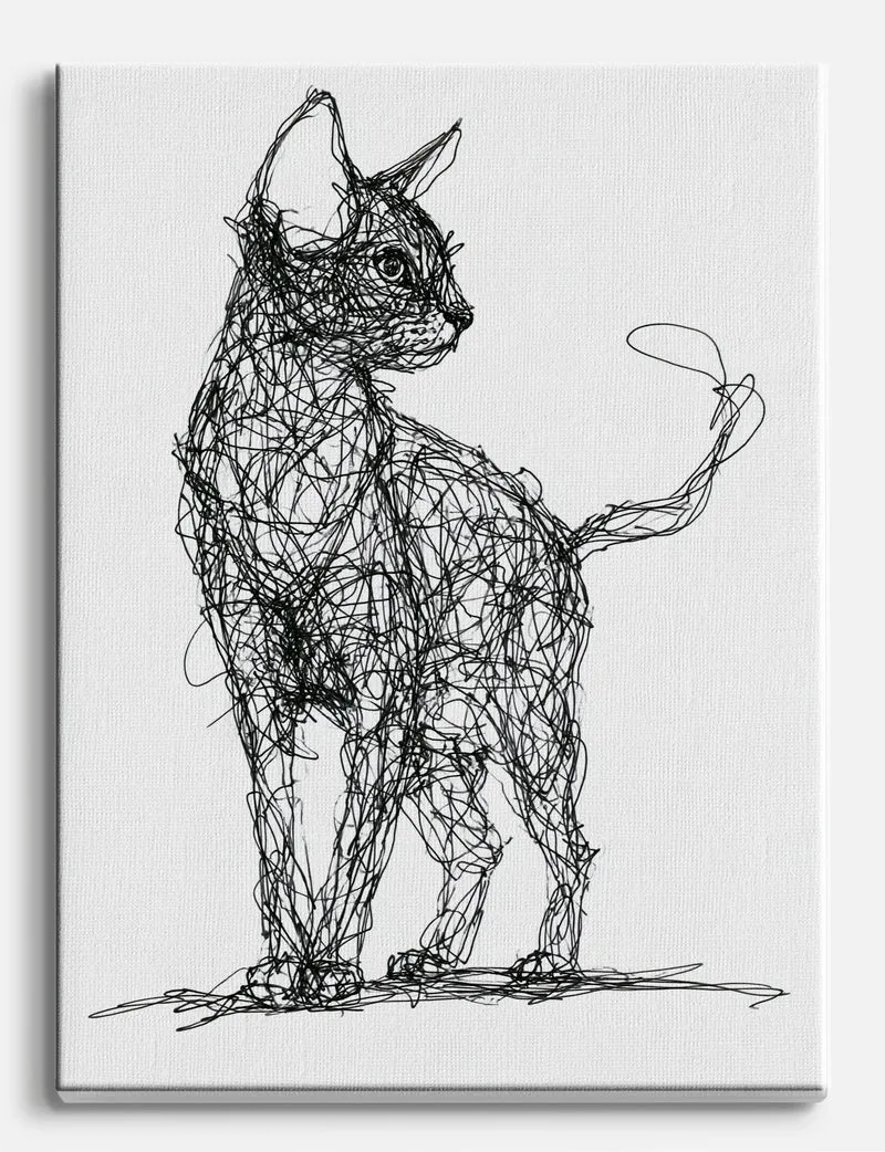 Scribbled Cat, Standing Canvas Print