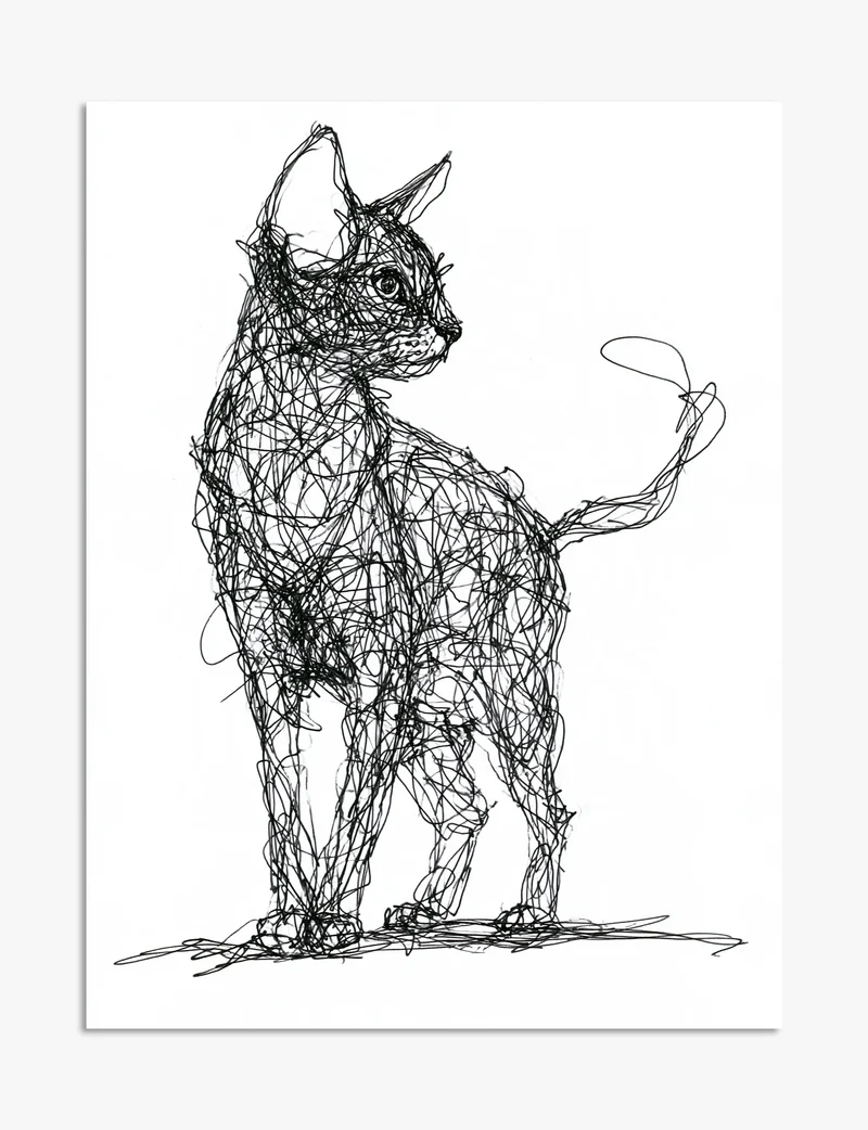 Scribbled Cat, Standing Art Print