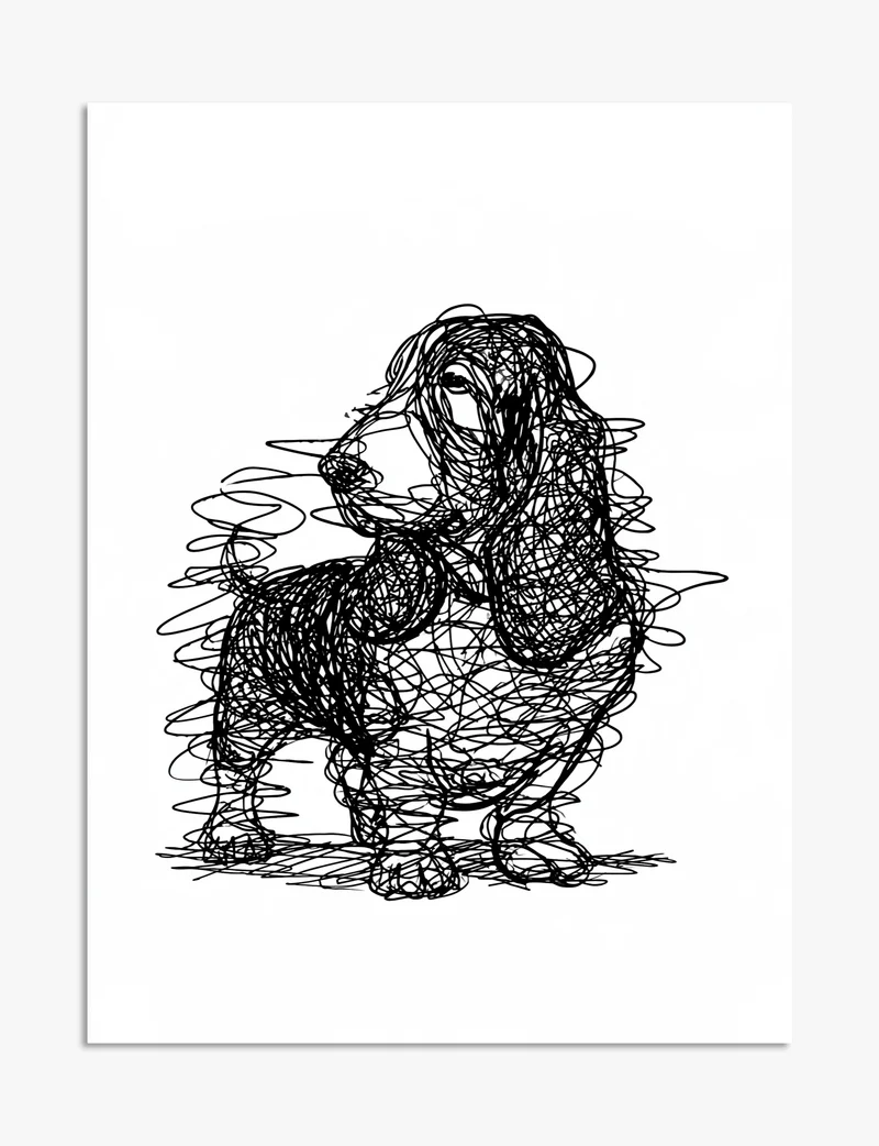 Basset Hound Scribble Art Print
