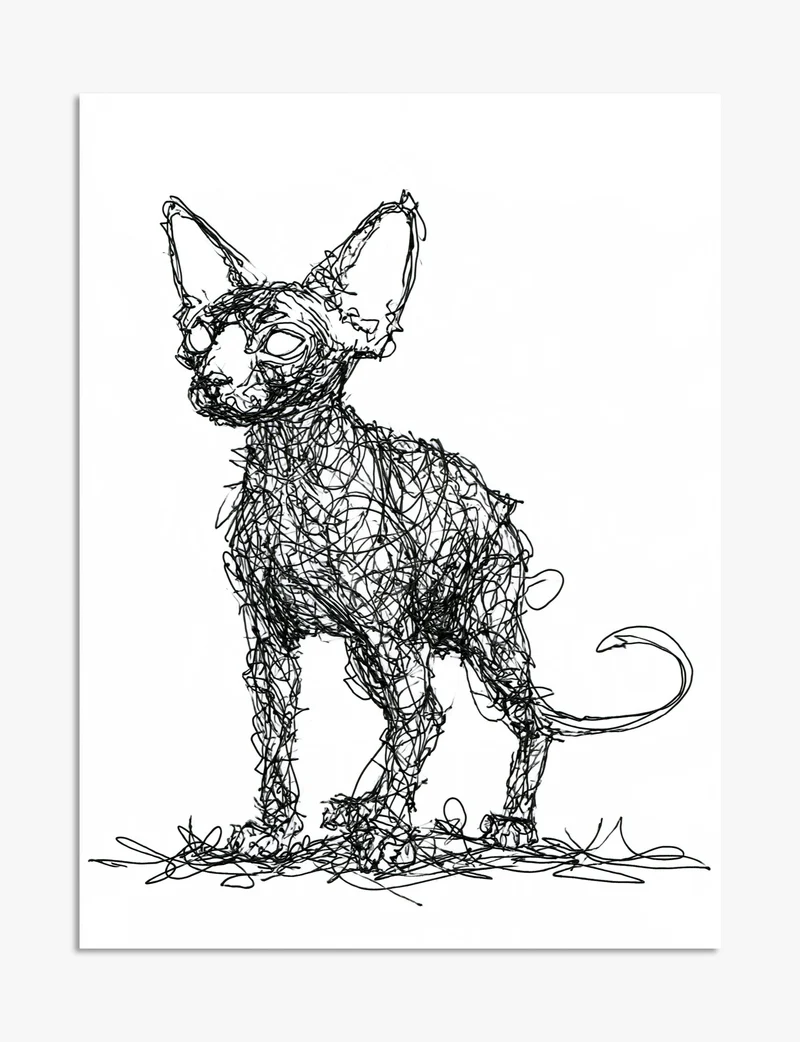 Scribbled Sphynx Cat Art Print