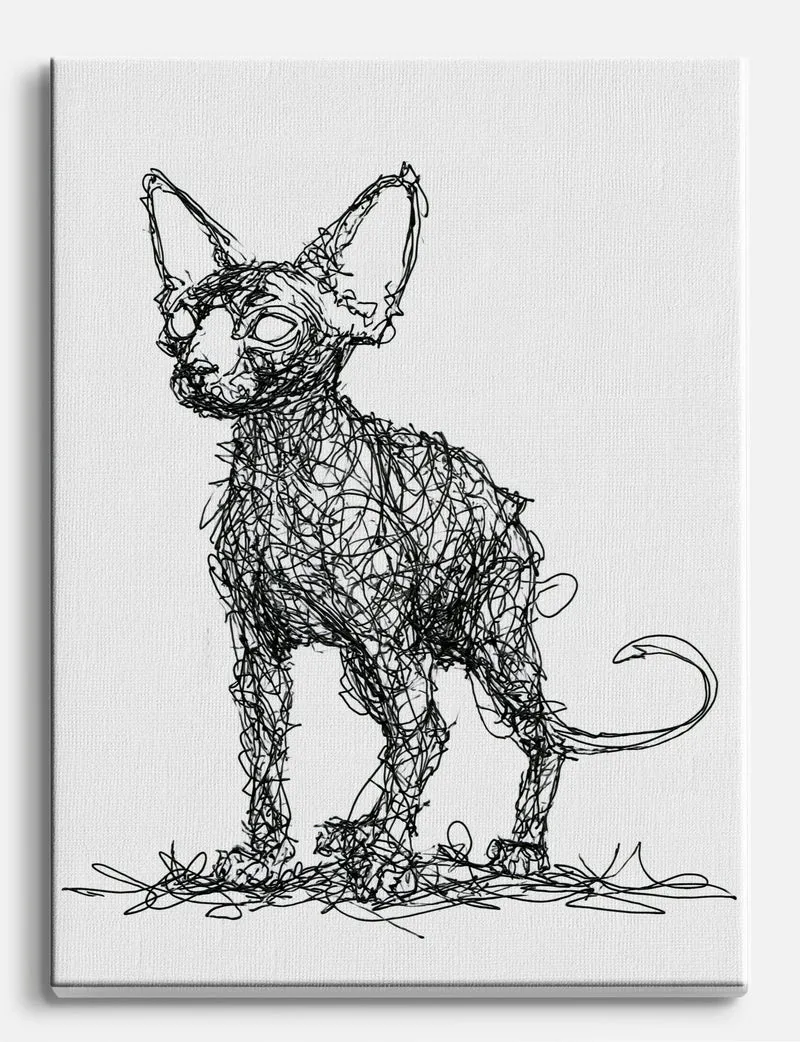 Scribbled Sphynx Cat Canvas Print