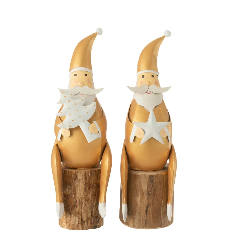 Weihnachtsfiguren Santa Goldholz 2er Set Deko