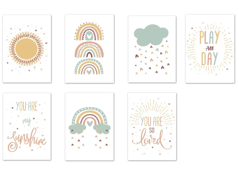 Poster für Kinderzimmer mit Sonne und Regenbogen als Deko Print ohne Rahmen