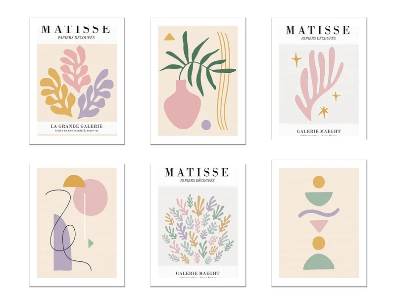 Poster Matisse Blumen Abstrakt | Bilder Wohnzimmer | Wandbilder Schlafzimmer | Deko Print ohne Rahmen | Bilder Matisse Beige