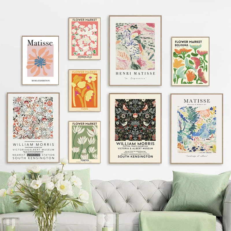 Poster Matisse Blumen Market Museum Abstrakt| Bilder Wohnzimmer | Wandbilder Schlafzimmer | Deko Print ohne Rahmen | Bilder Matisse Bunt