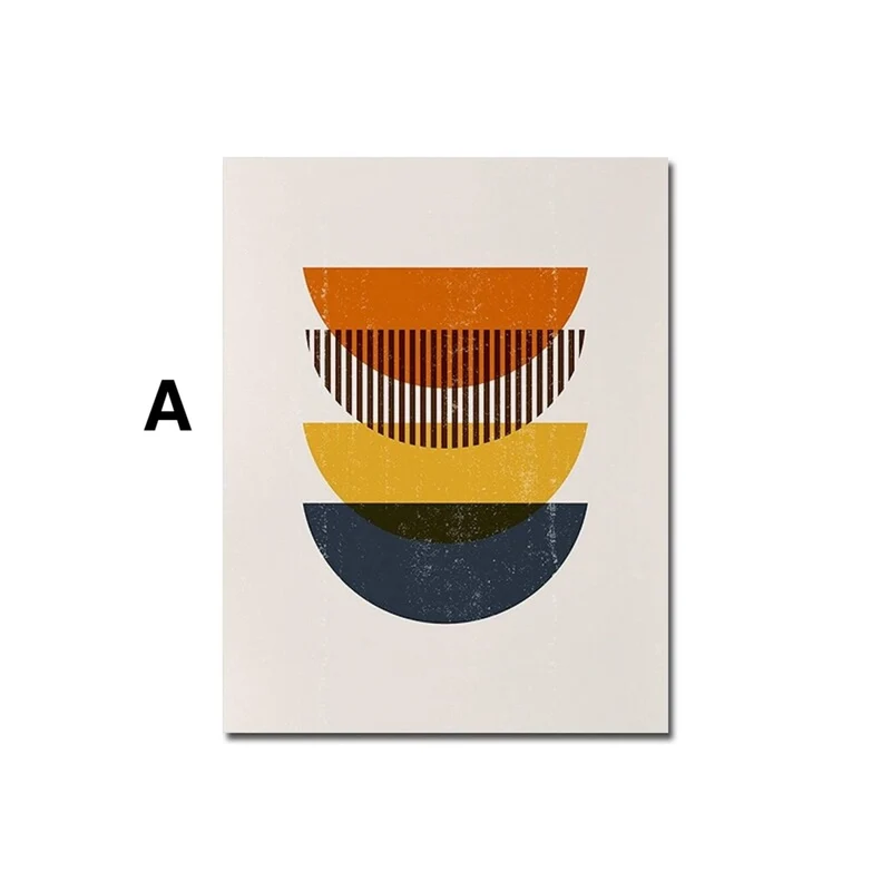 Poster Boho Abtrakt Sonne Halbkreise und Blätter mit Gelbtönen als Deko Print ohne Rahmen